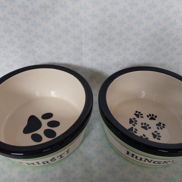 Retro Inspired Font Thirsty and Hungry Ceramic Dog Bowls - Picture 6 of 6